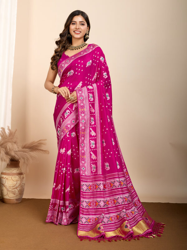 Patola Art Silk Saree in Fuchsia