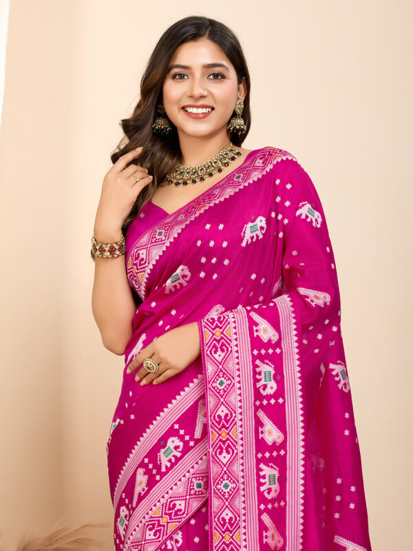 Patola Art Silk Saree in Fuchsia - Image 2