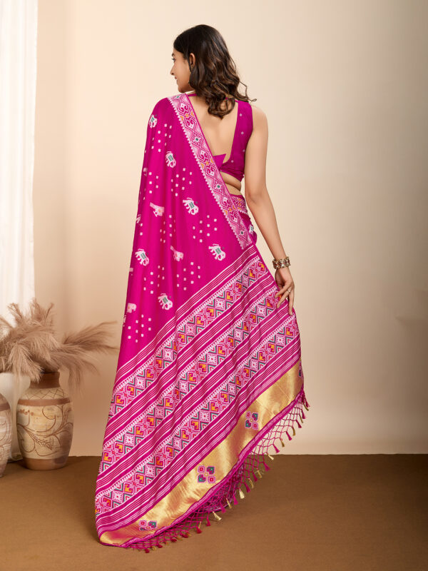 Patola Art Silk Saree in Fuchsia - Image 3