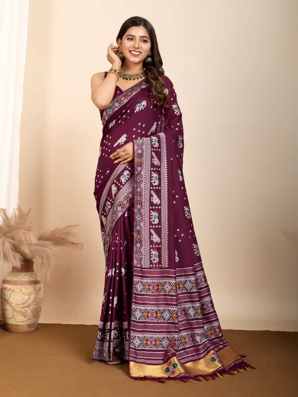 Patola Art Silk Saree in Wine