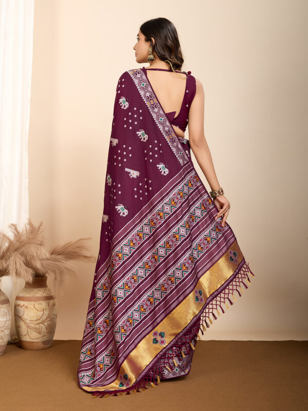 Patola Art Silk Saree in Wine - Image 2