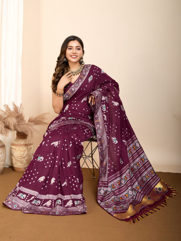 Patola Art Silk Saree in Wine - Image 3