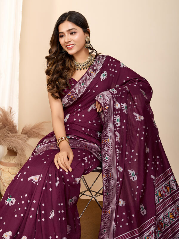 Patola Art Silk Saree in Wine - Image 4