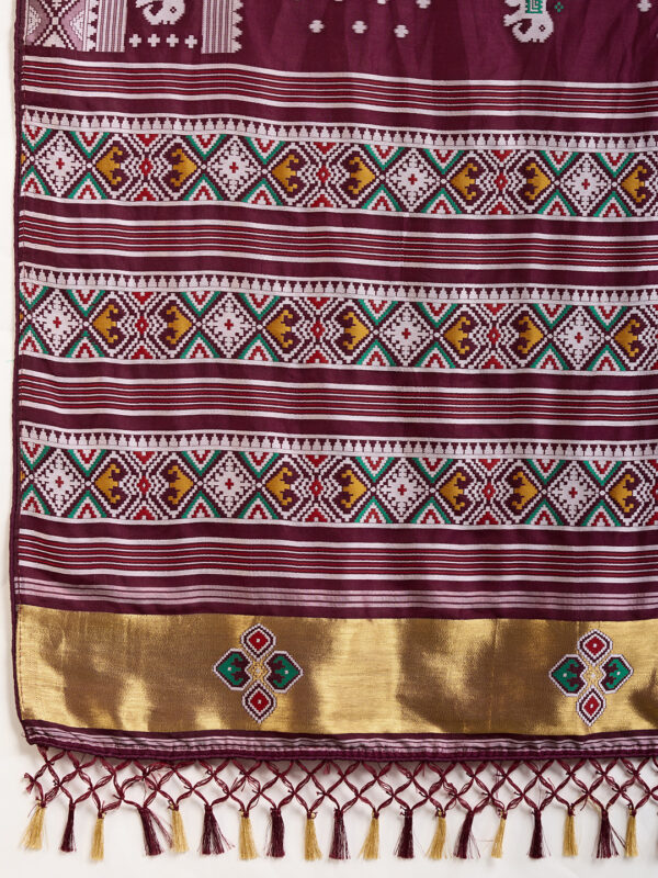 Patola Art Silk Saree in Wine - Image 5