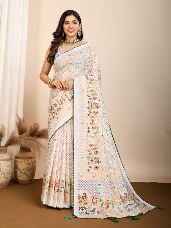Digital Print Work Cotton Contemporary Saree In Off White