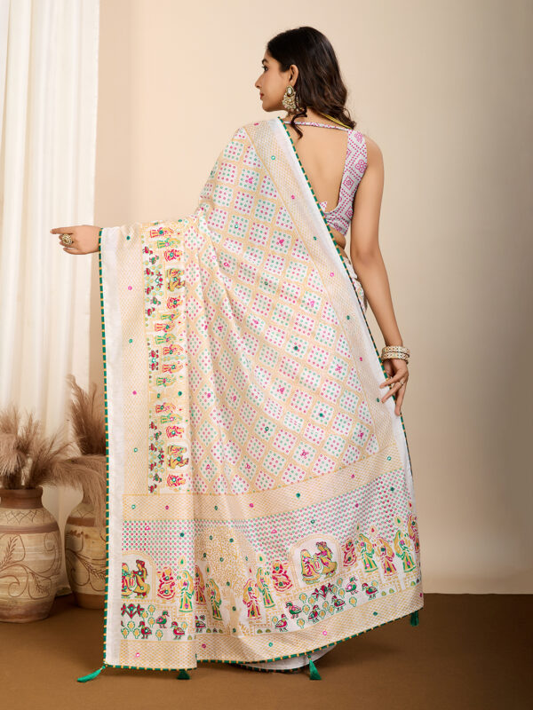 Digital Print Work Cotton Contemporary Saree In Off White - Image 2