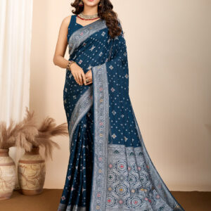 Teal Color Glorious Woven Meenakari Art Silk Saree