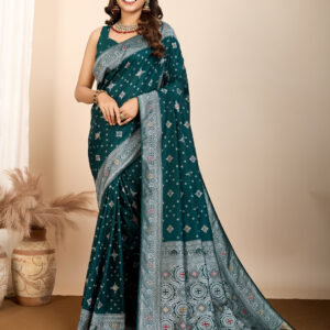 Delicate Dark Teal Color Woven Meenakari Art Silk Saree