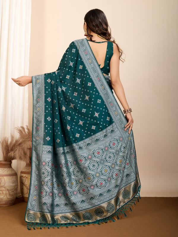 Delicate Dark Teal Color Woven Meenakari Art Silk Saree - Image 2