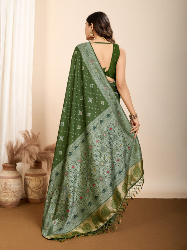 Blazing Olive Color Woven Meenakari Art Silk Saree - Image 2