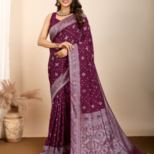 Wine Color Glamorous Woven Meenakari Art Silk Saree