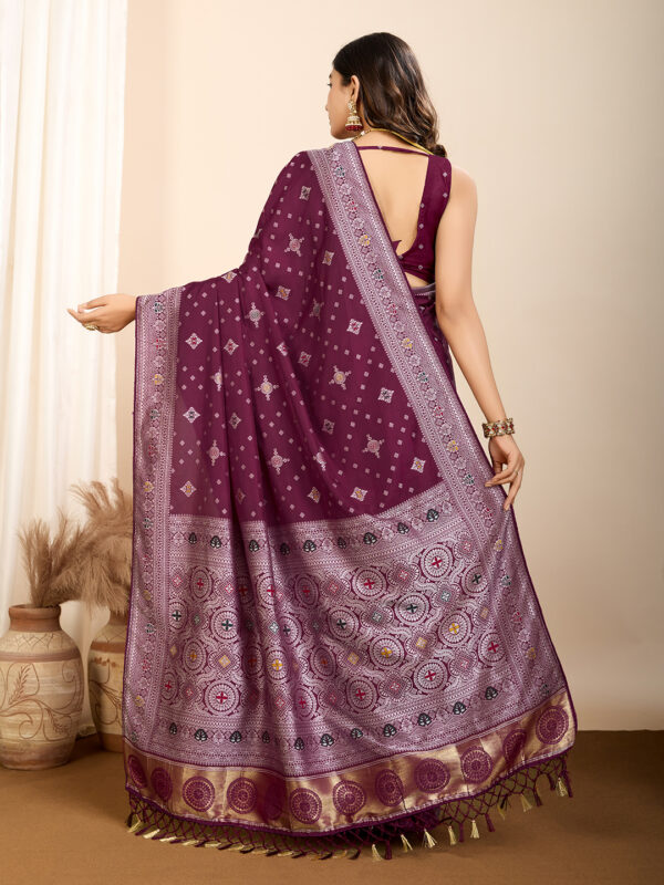 Wine Color Glamorous Woven Meenakari Art Silk Saree - Image 2