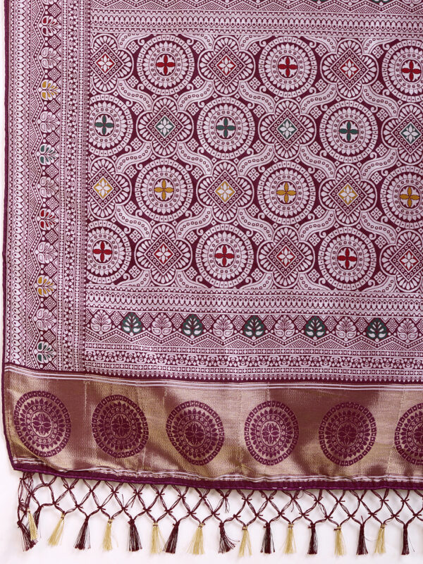 Wine Color Glamorous Woven Meenakari Art Silk Saree - Image 4