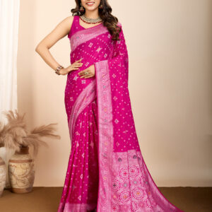 Pink Color Exquisite Woven Meenakari Art Silk Saree