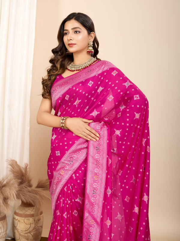 Pink Color Exquisite Woven Meenakari Art Silk Saree - Image 3