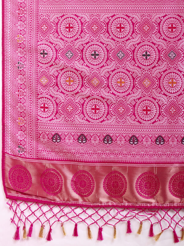 Pink Color Exquisite Woven Meenakari Art Silk Saree - Image 4